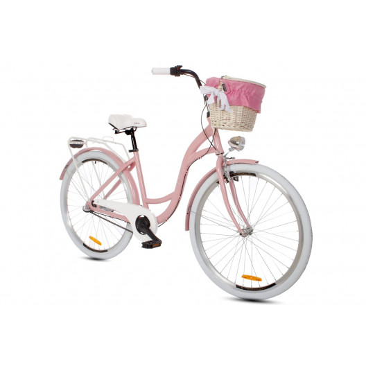 Dámský městský kolo Goetze Style 28 3B Alu pudrově růžová + košík