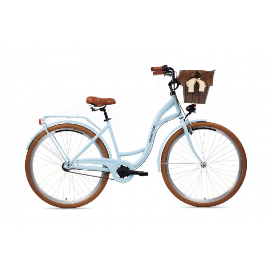 Městský Retro Kolo Goetze COLOURS 3 Převodový 28" Modrý hnedá kola + košík grátis