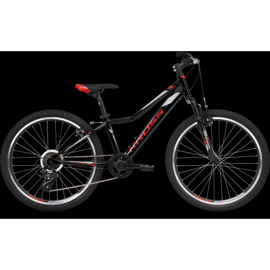 Detský mestský bicykel 24 "KROSS HEXAGON JR 1.0 čierno / červené lesklé