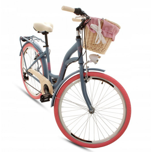 Retro Kolo GOETZE MOOD 26" 7 převodový Granátové/šedá-růžové kola + košík grátis