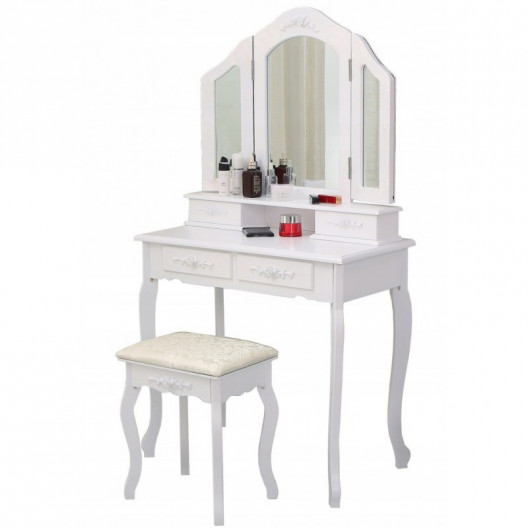 Kosmetické toaletní zrcátko s 3 zrcadly + stolička + štětce a houbička ZDARMA
